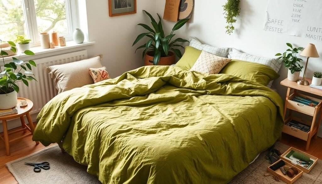 DIY green duvet cover crafting ideas