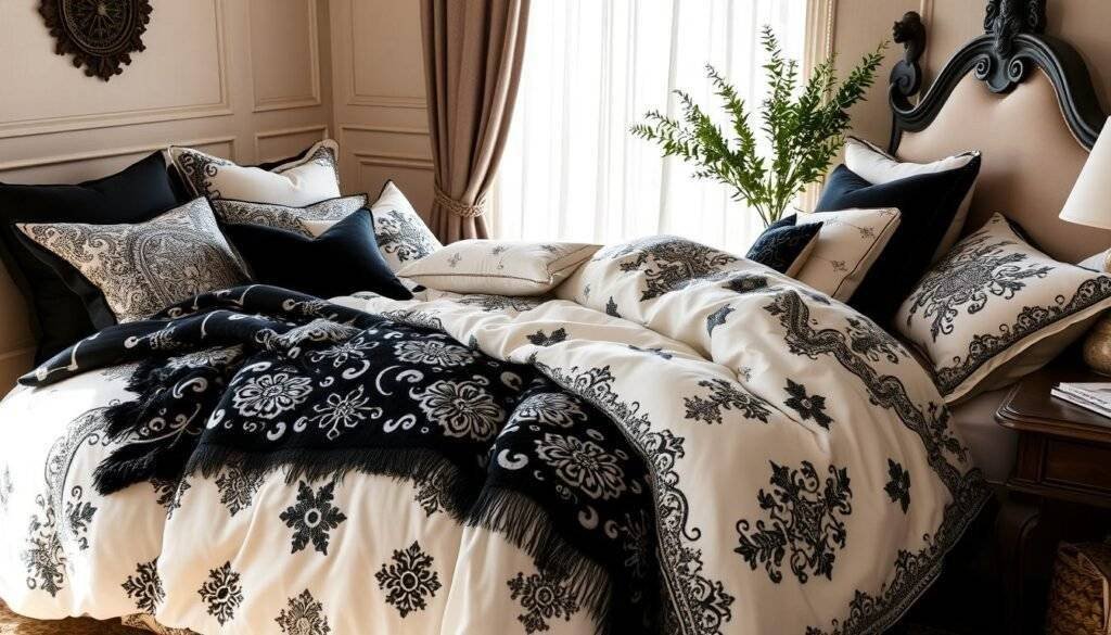 seasonal black and white bedding trends