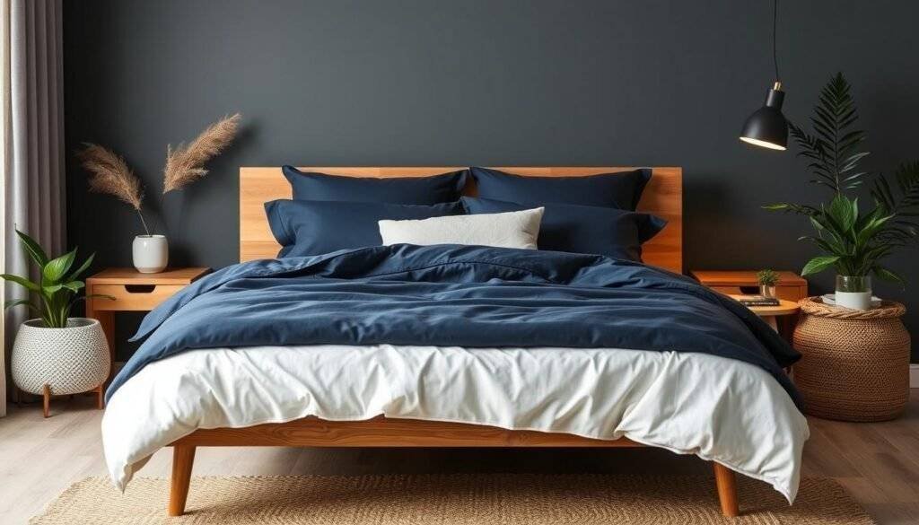 sustainable navy bedding