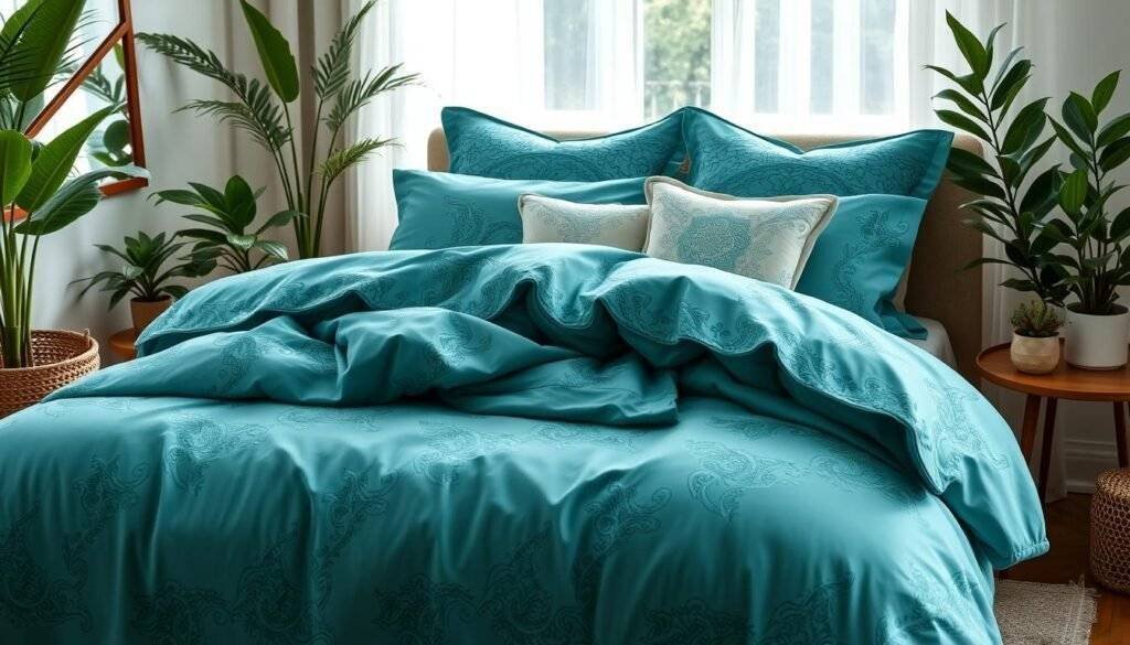 sustainable teal bedding